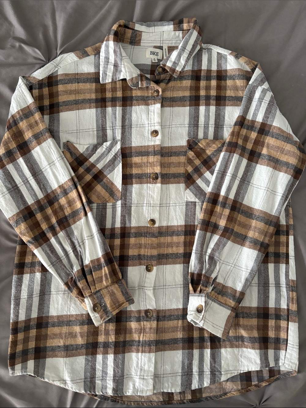 BKE Women’s Brown/Tan Flannel Boyfriend Fit Size Small